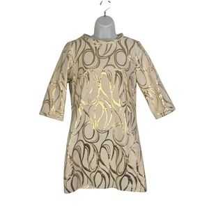 Milly of New York Gold Metallic Swirl Jacquard Shift Dress Cream GoGo, sz 4
